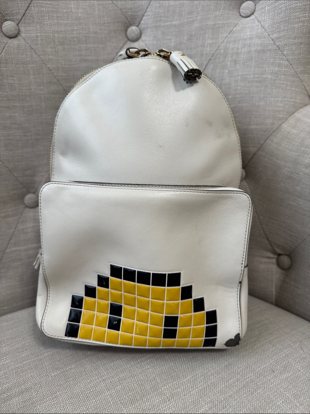 Anya Hindmarch Ivory Leather Tote with Gold Hardware